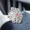 Elegant Silver Flower Ring with Ruby Stone – Perfect for Women & Gift in 92.5 HM Silver