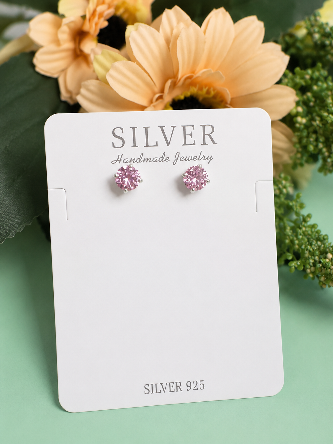 Lavender Zircon Stud Earrings, Sterling Silver, Floral-Inspired Design