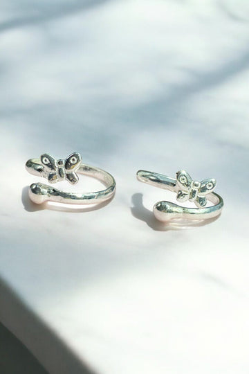 Butterfly look sleek toe rings for daily wear in 92.5 HM Silver