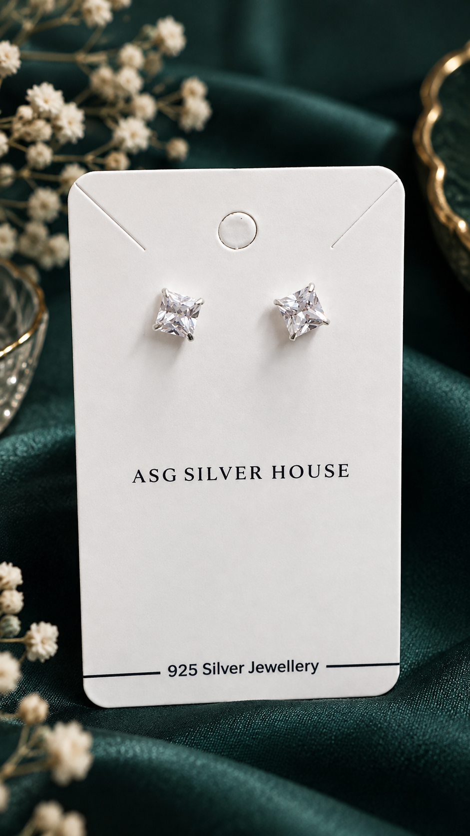 ASG Silver House square cut CZ stud earrings