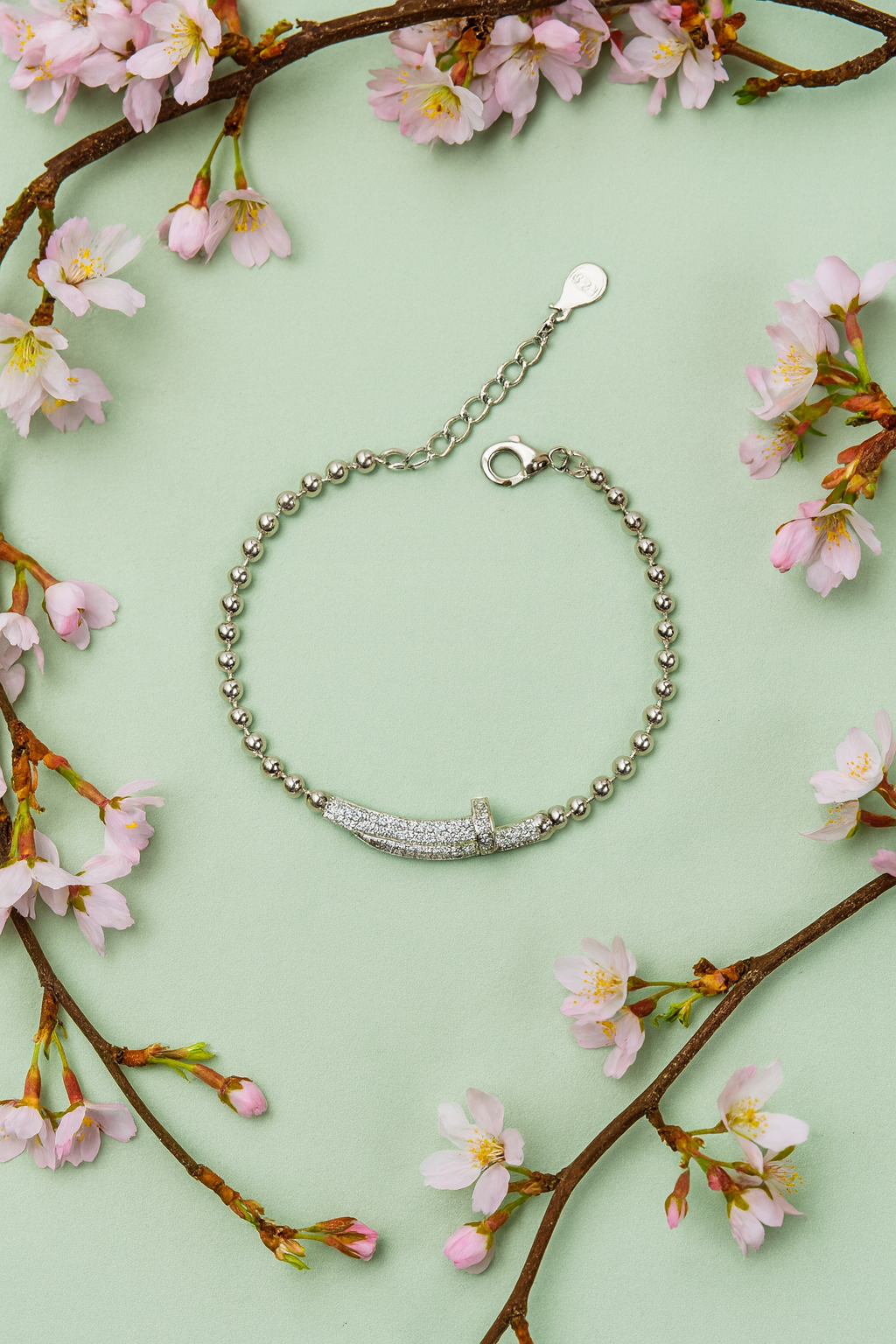 925 sterling silver pave crystal nail bracelet for women