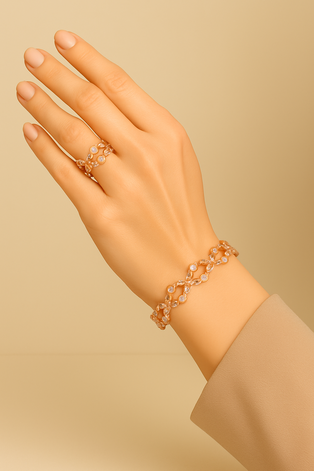 Stackable Rose Gold Bracelet and Ring Combo – Office & Party Look