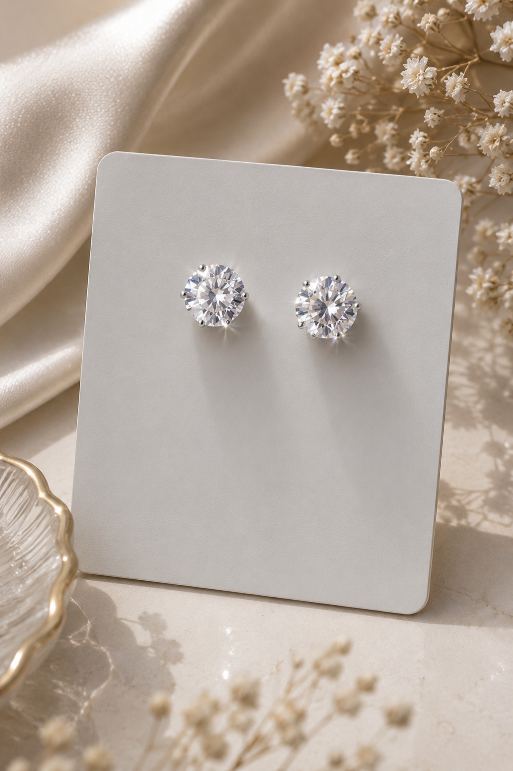 Classic Round CZ Stud Earrings for Women in Sterling Silver