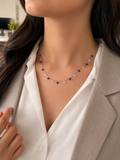 Dainty Sterling Silver Charm Necklace with Crystal Drops