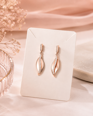 925 Sterling Silver Rose Gold CZ Leaf Drop Earrings for Women