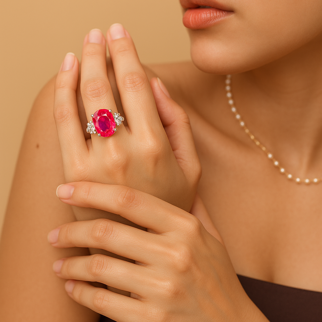 Designer 925 silver ruby and zirconia ring for gifting