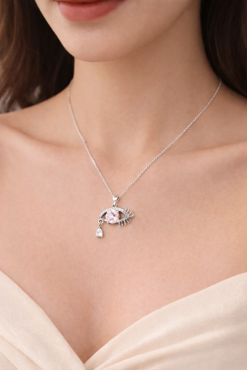 Designer pink pendant chain in 925 sterling silver