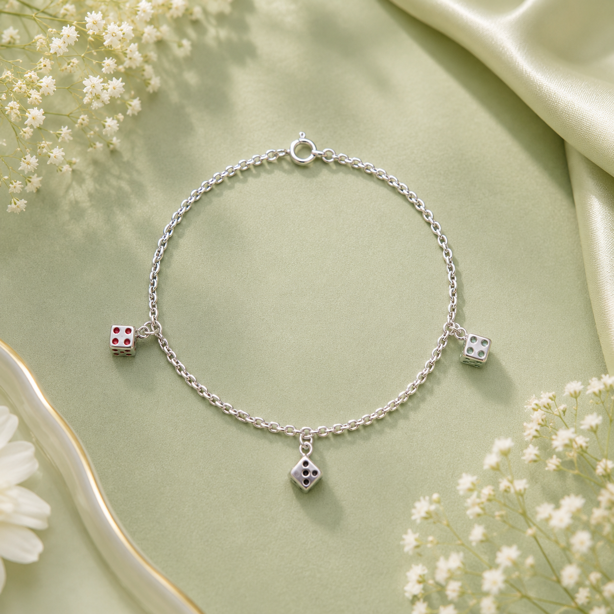 Dice charm sterling silver bracelet