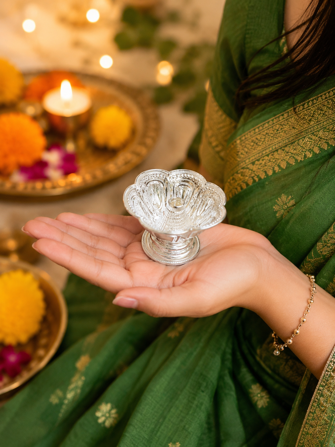 925 Silver Diya for Home Temple