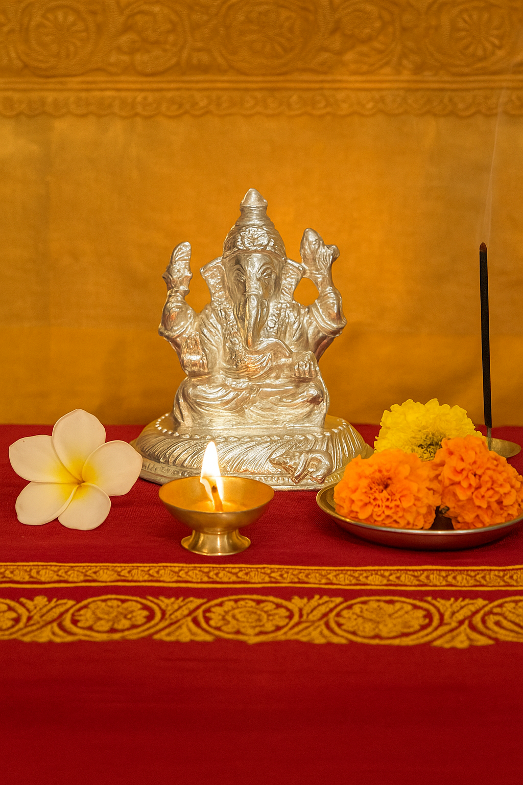 925 Sterling Silver Ganesh Idol with Lotus Base – Pure Silver Ganesha Statue for Home Temple