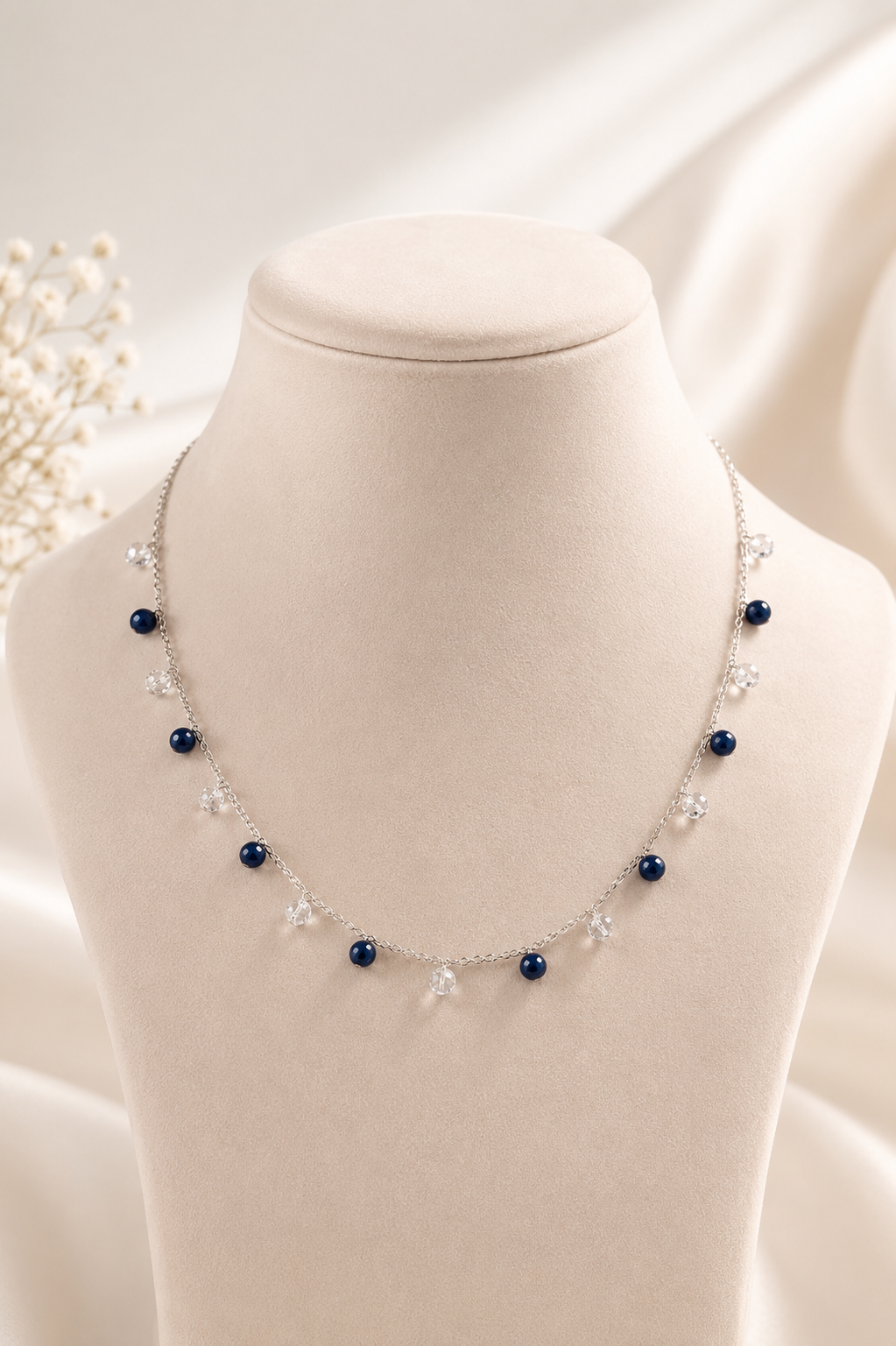 Elegant Korean Style Silver Beaded Necklace for Girls