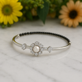 Elegant Pearl & CZ Flower Black Bead Bangle Bracelet – Daily Wear & Festive Jewellery