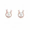 Elegant Rose Gold Pearl & CZ Stud Earrings in 925 Sterling Silver