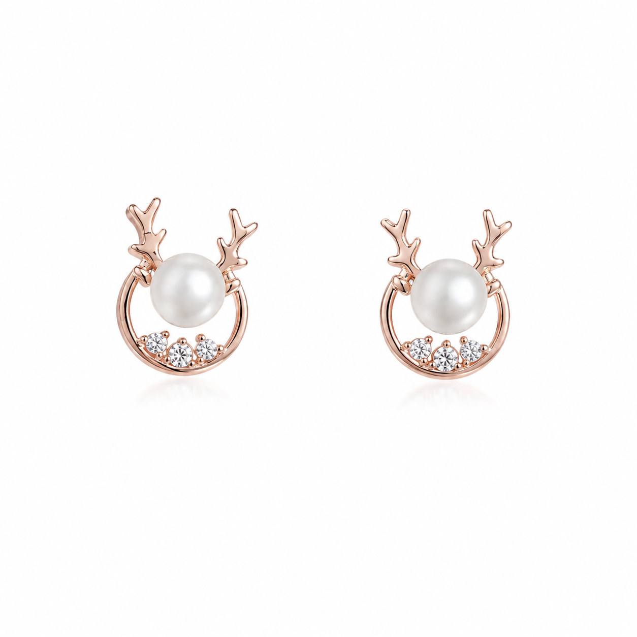 Elegant Rose Gold Pearl & CZ Stud Earrings in 925 Sterling Silver