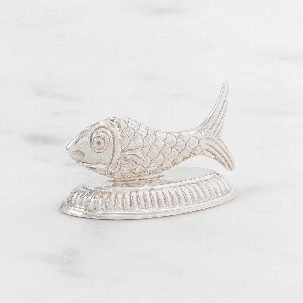 Elegant Silver Fish Statue for Home Temple and Spiritual Décor
