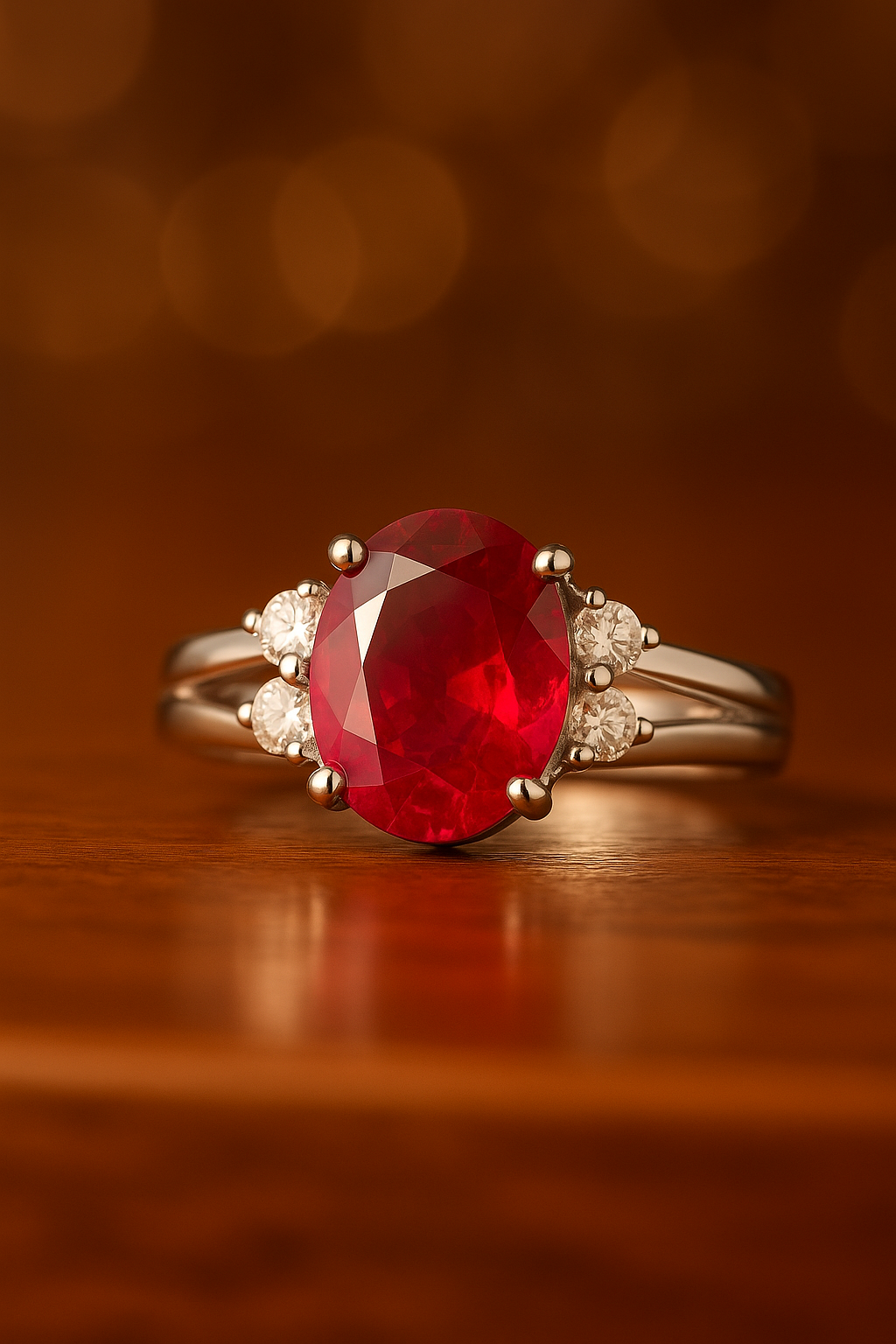Adjustable oval ruby ring in 92.5 sterling silver with zirconia