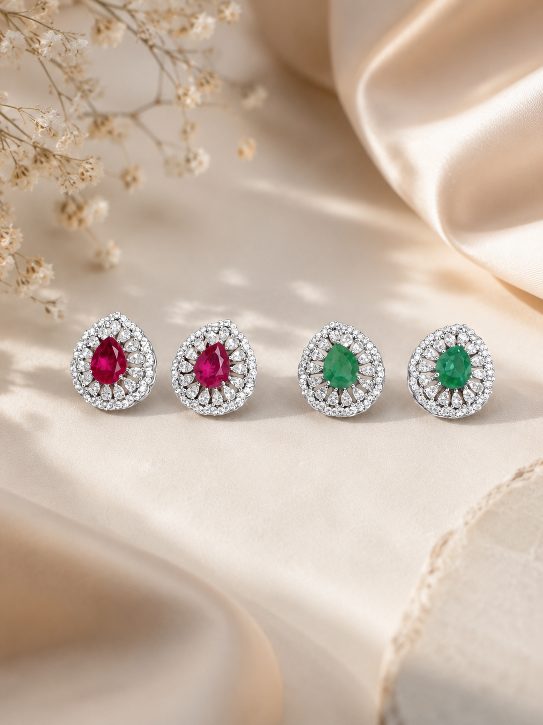 925 Sterling Silver Emerald Green Pear Cut Stud Earrings for Women