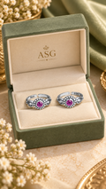Floral pink gemstone toe rings with traditional Indian jewellery styling