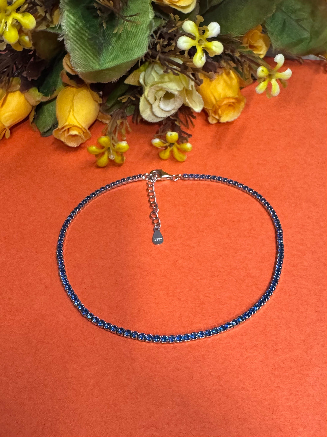 Handmade Dark Blue Beaded Anklet in Sterling Silver