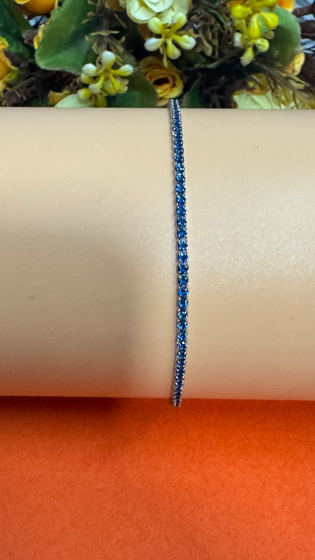 Handmade Dark Blue Beaded Anklet in Sterling Silver