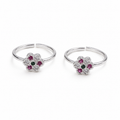 Pink and Green Stone Floral Toe Ring Pair