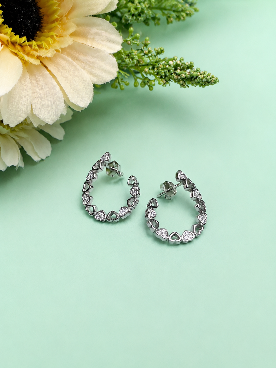 92.5 Sterling Silver Heart Hoop Earrings