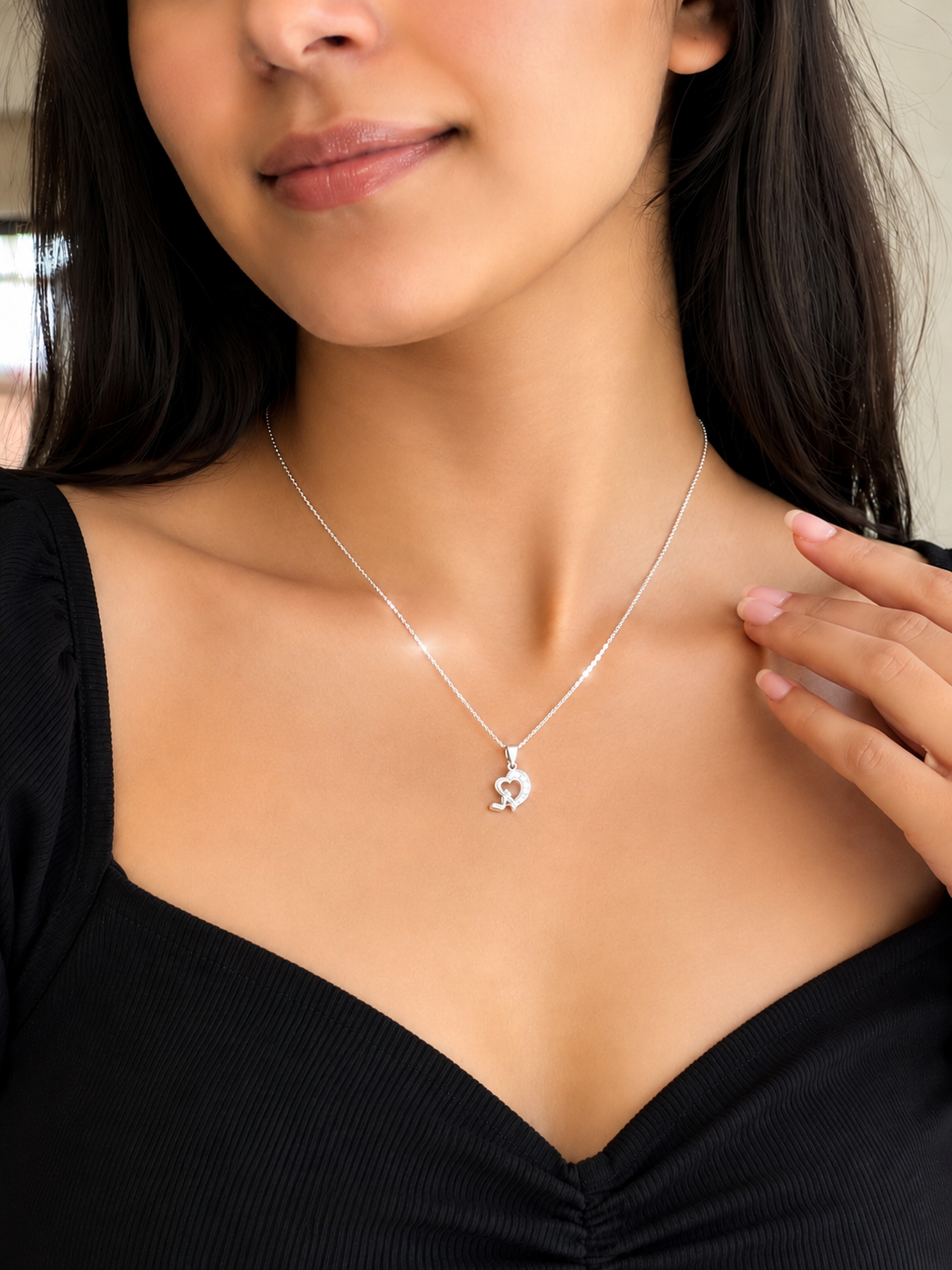 Heart Shaped Sterling Silver Pendant with Chain