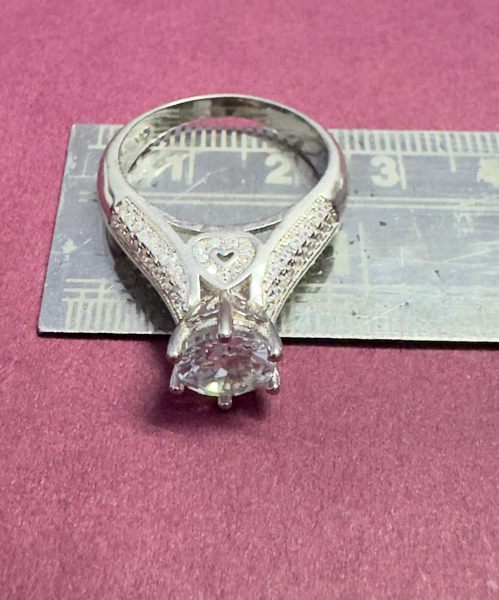 Heart shaped silver ring diamond look adjustable fit