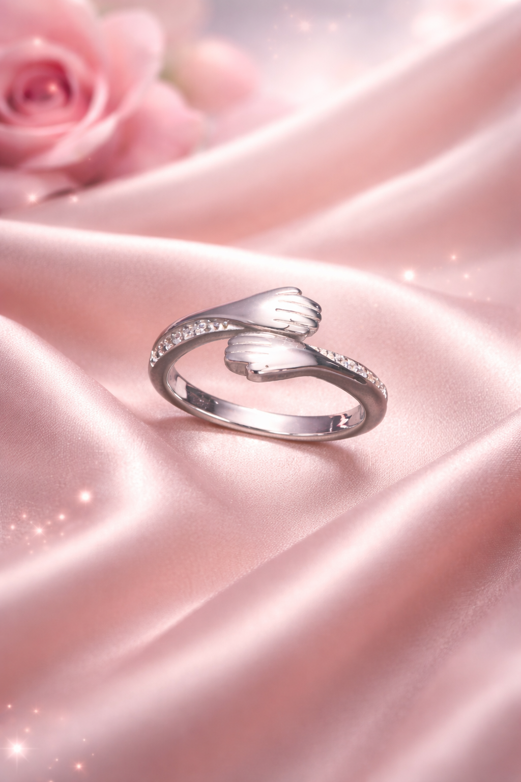 Hug Ring in 925 Sterling Silver with Zirconia Stones