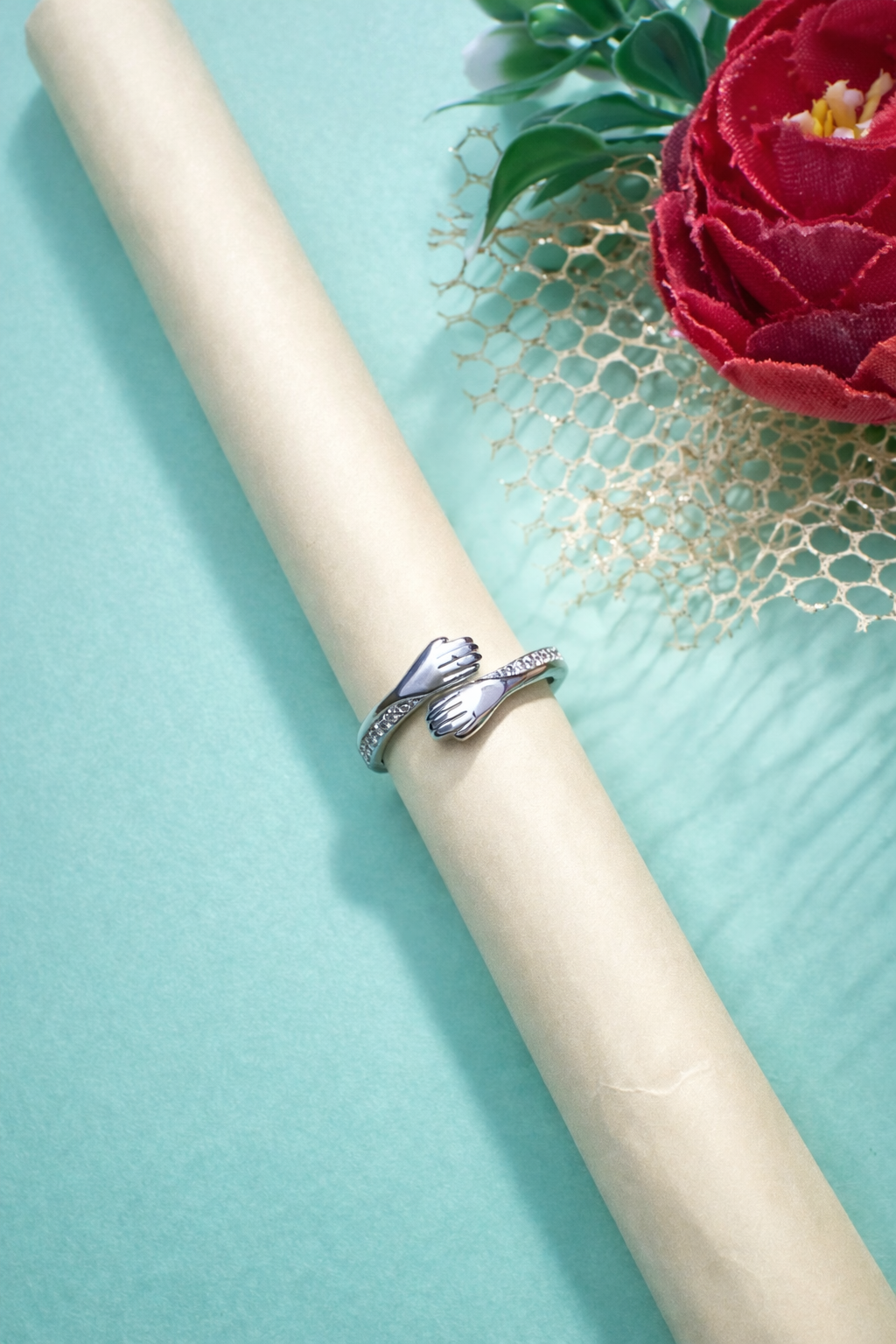 Hug Ring in 925 Sterling Silver with Zirconia Stones