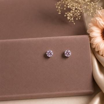 Lavender Zircon Stud Earrings, Sterling Silver, Floral-Inspired Design