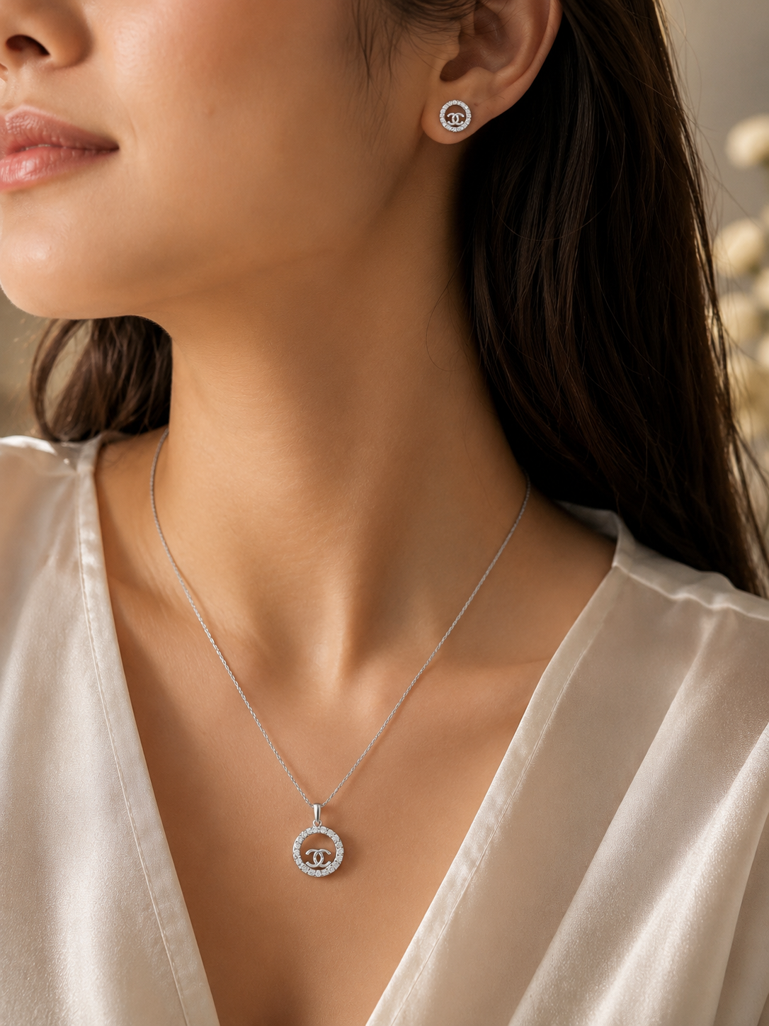 Channel Pendent set with Sarwoski in 92.5 HM Silver