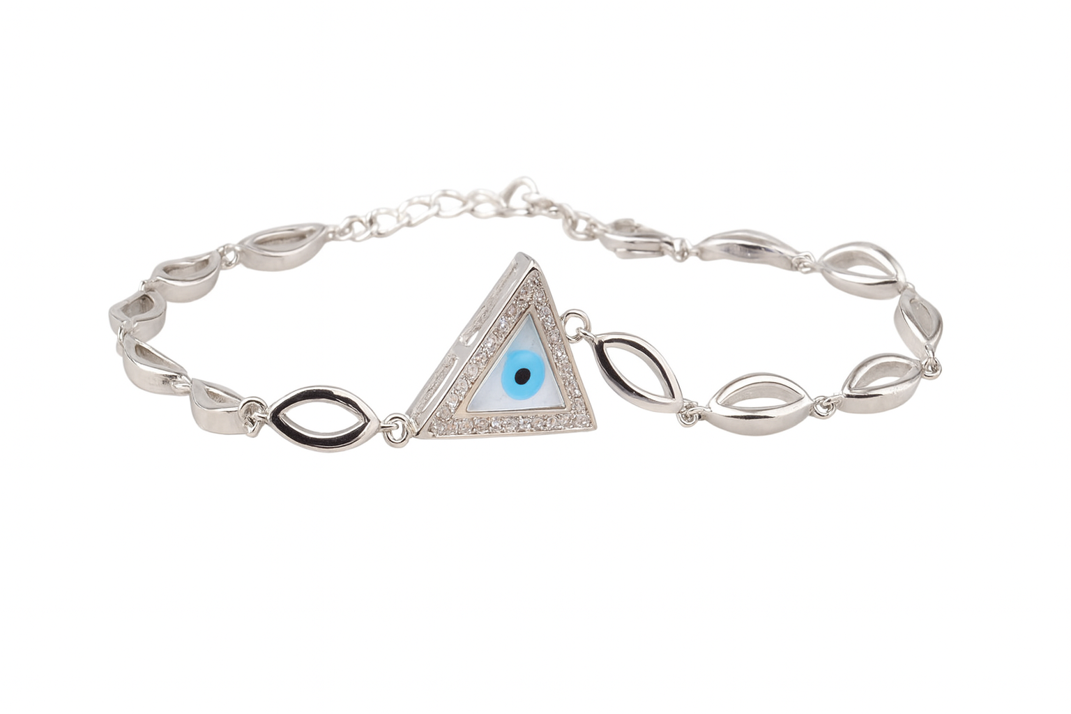 Elegant 925 Sterling Silver Bracelet with Blue Evil Eye Design