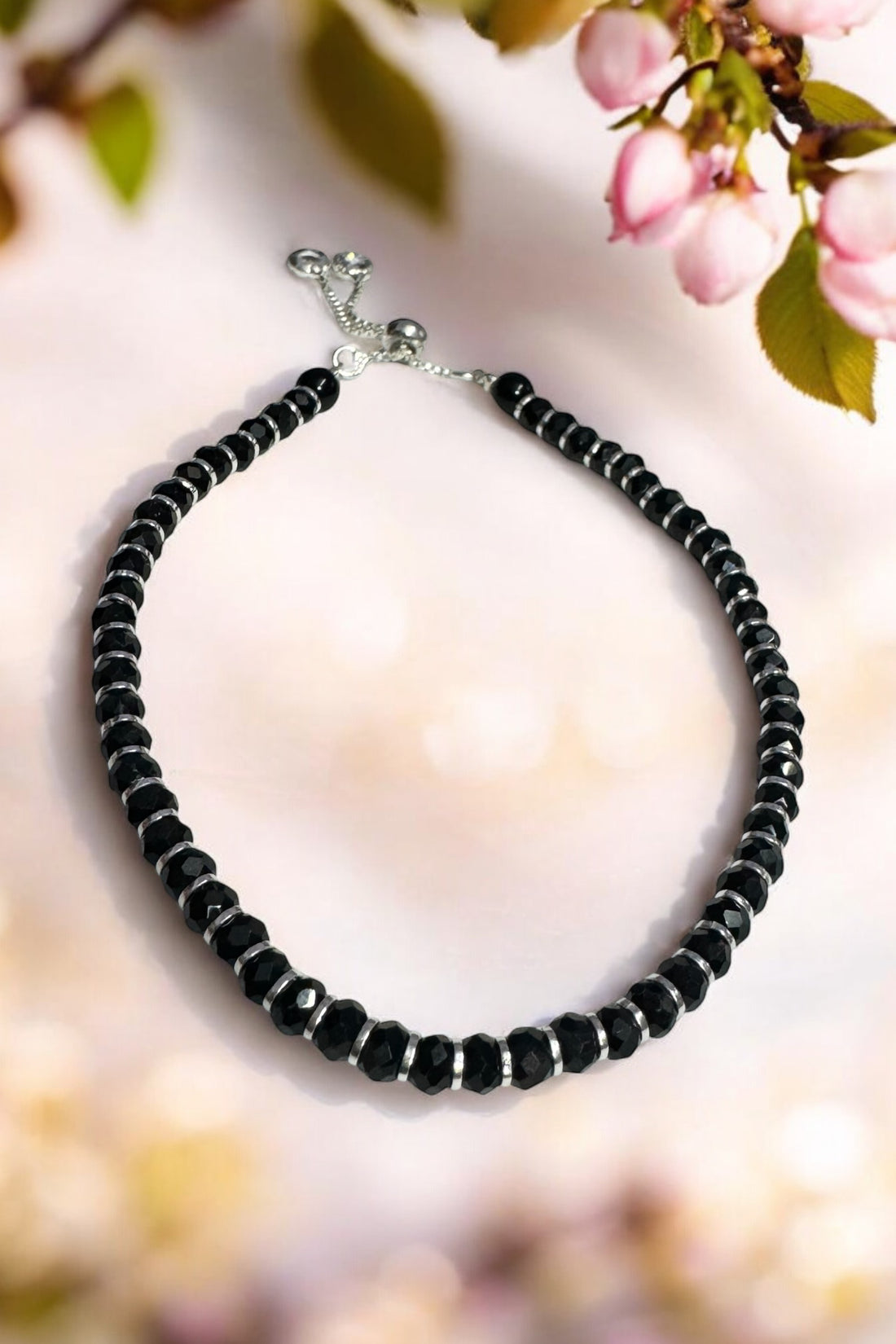 Slider look black beads Nazariya in 92.5 HM Silver