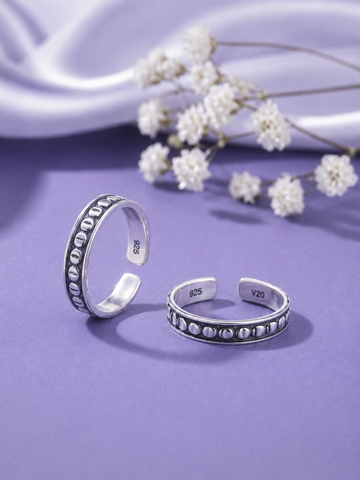 925 Sterling Silver Adjustable Toe Rings for Women | Oxidized Designer Bichiya