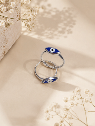 Evil Eye Toe Ring With Enamel Polish In 92.5 Hm Silver