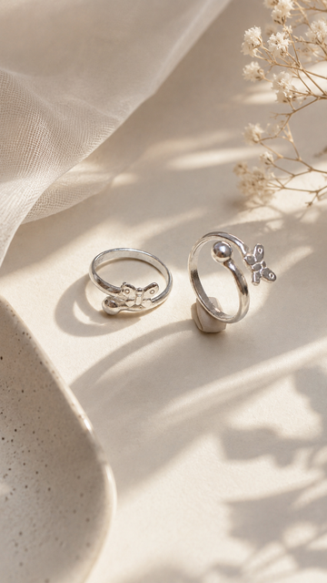 Butterfly look sleek toe rings for daily wear in 92.5 HM Silver