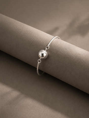 Elegant 92.5 Sterling Silver Front Open Ball Bracelet – Adjustable Minimal Design for Everyday Wear