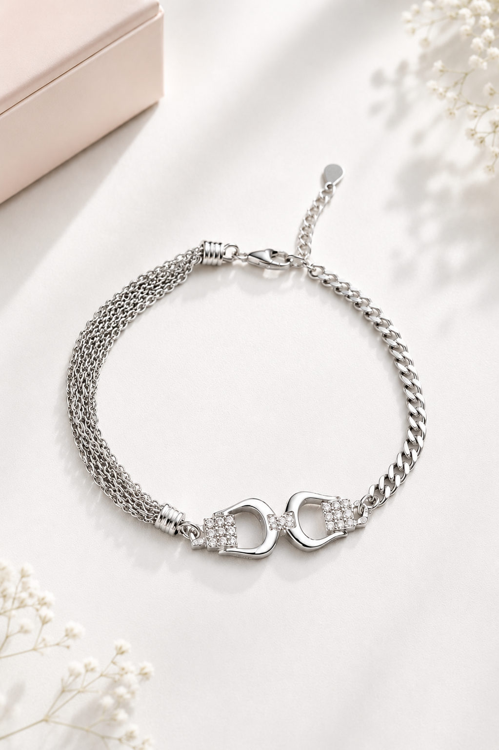 Elegant silver chain bracelet with dual clasp design