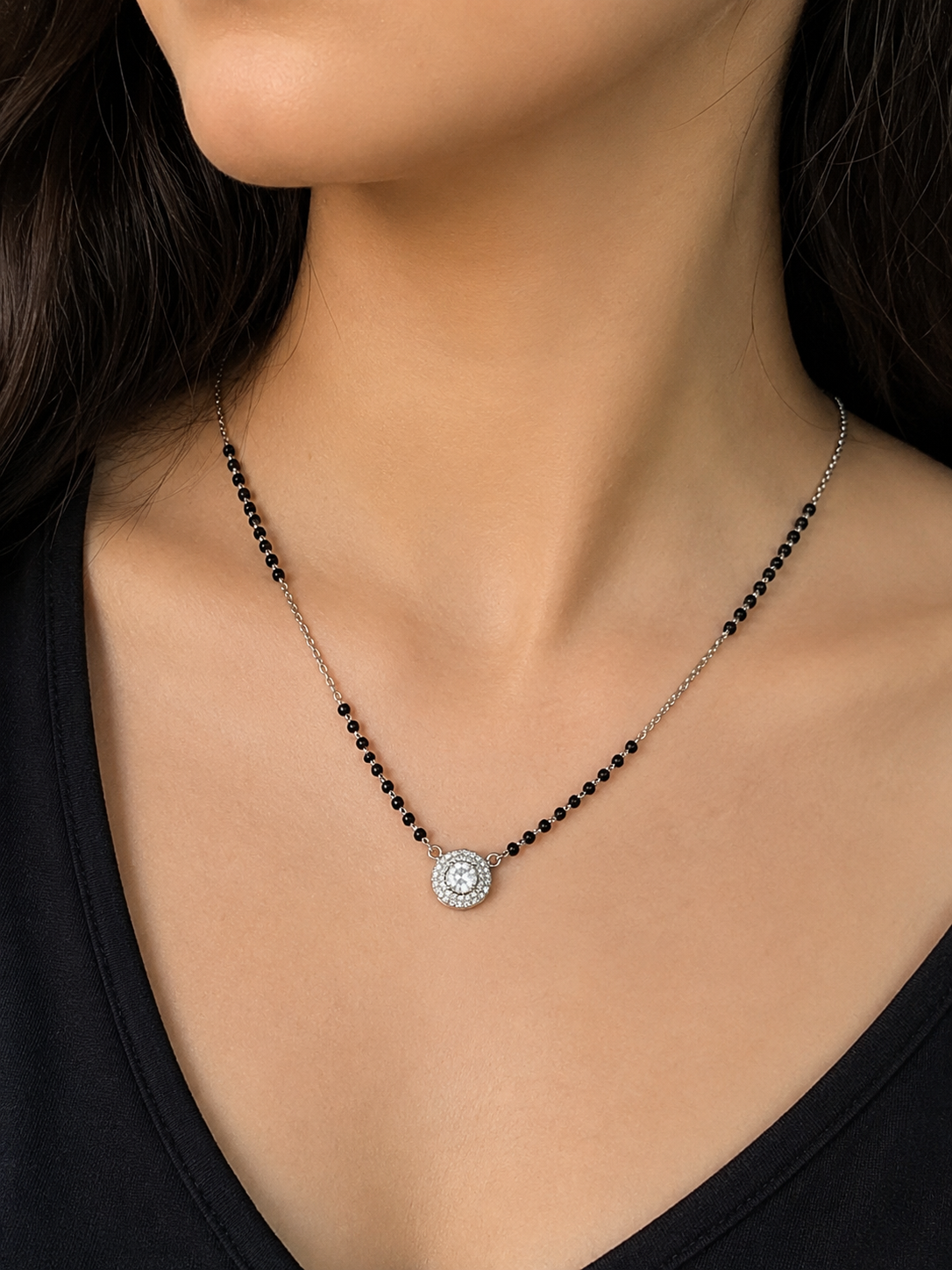Silver Mangal Sutra Solitare Look 925 Silver