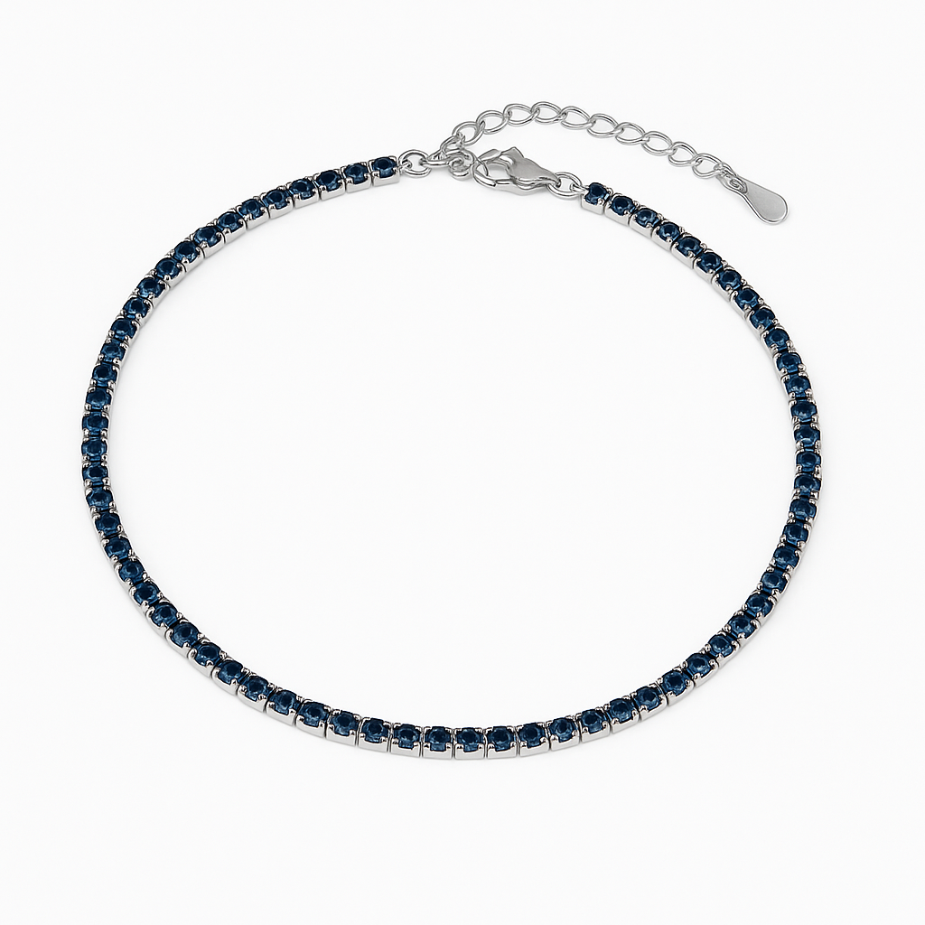 Stylish Women’s Anklet with Dark Blue Beads and Silver Chain
