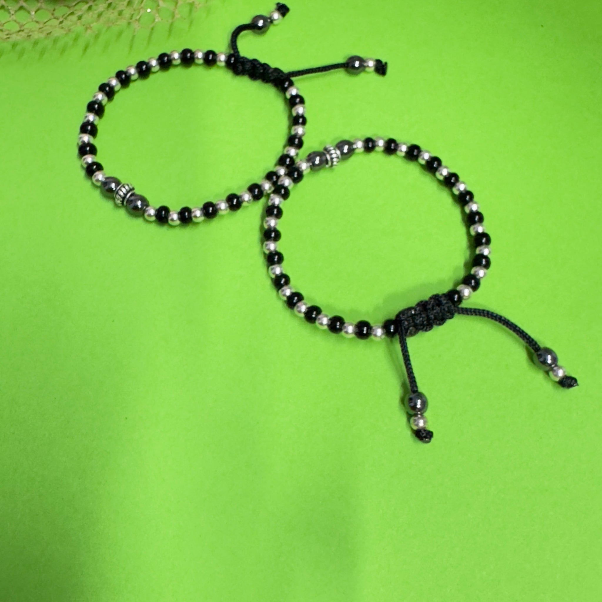 Adjustable Black & Silver Beaded Baby Bracelets – Handmade Nazariya for Infants in 92.5 HM Silver