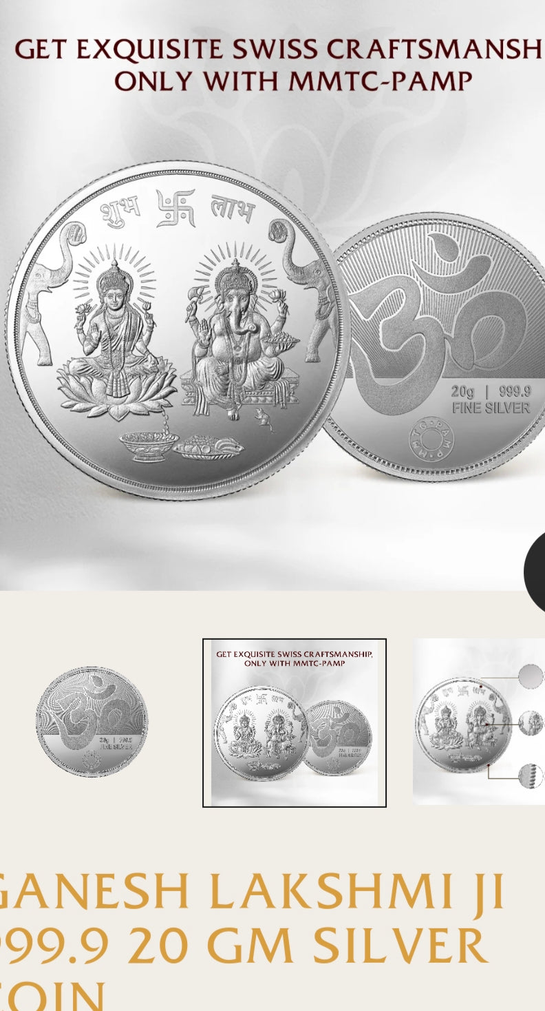 20 GRMS GANESH LAXMI MMTC COINS PURE 999.9 SILVER