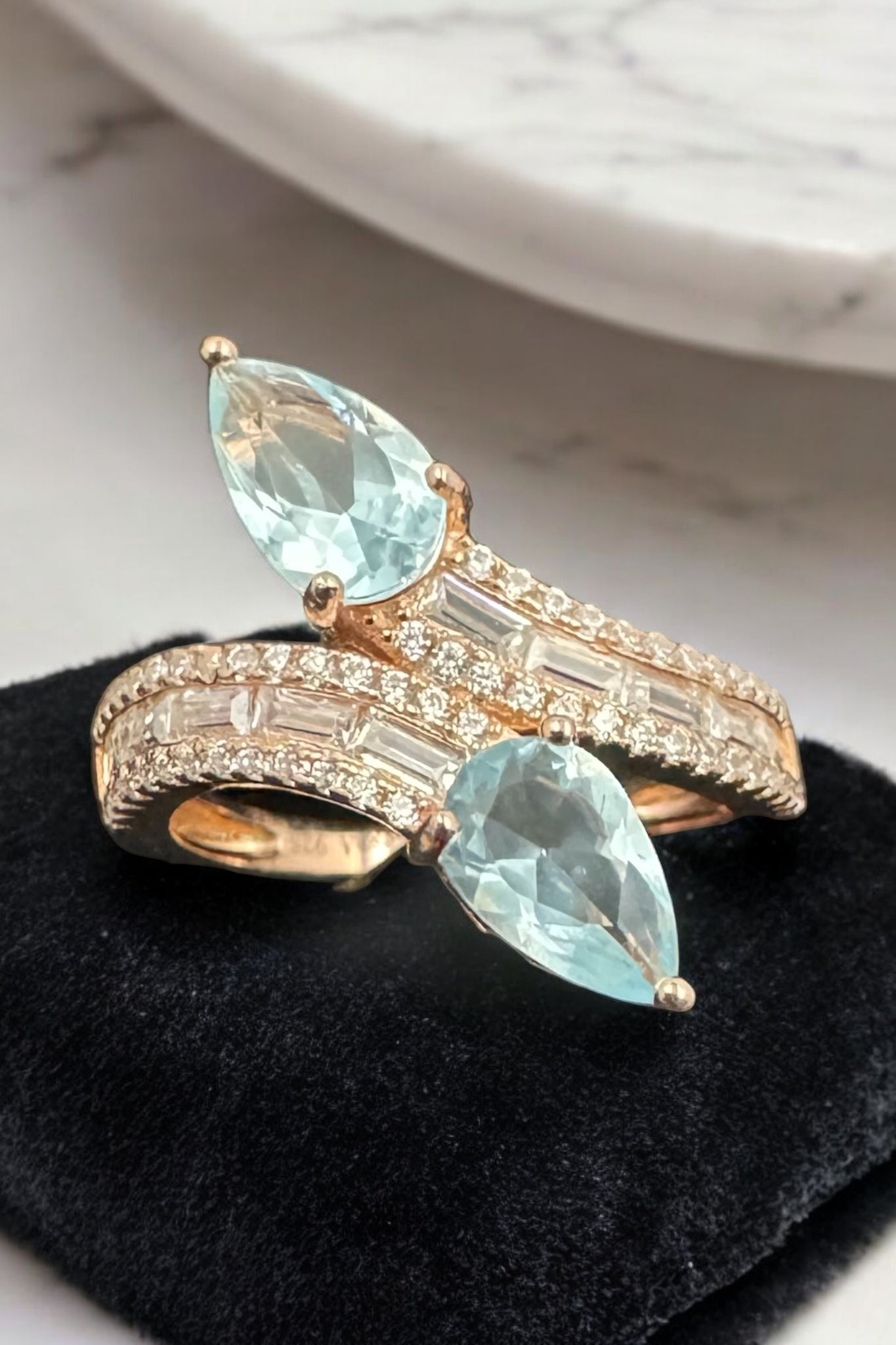 Ring with turquoise crystal stone rose gold polish ring in 92.5 HM Silver