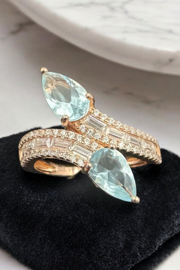 Ring with turquoise crystal stone rose gold polish ring in 92.5 HM Silver