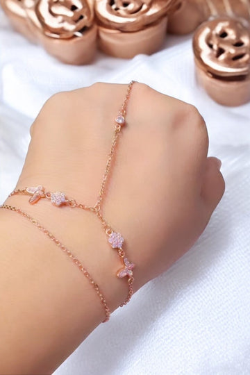 Rose Gold Floral Finger Chain and bracelet in 925 Silver Bracelets Style 2