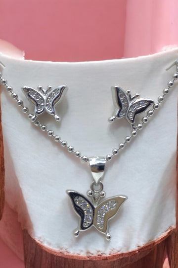 Butterfly Pended set with sarwoski sterling silver with 92.5 HM SILVER