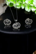 Double Heart Elegance Silver Pendant Set: 92.5 HM