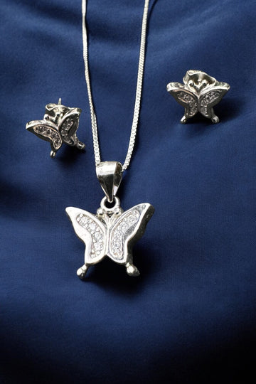 Silver Elegance: Butterfly Pendant Set in 92.5 HM Along Chain