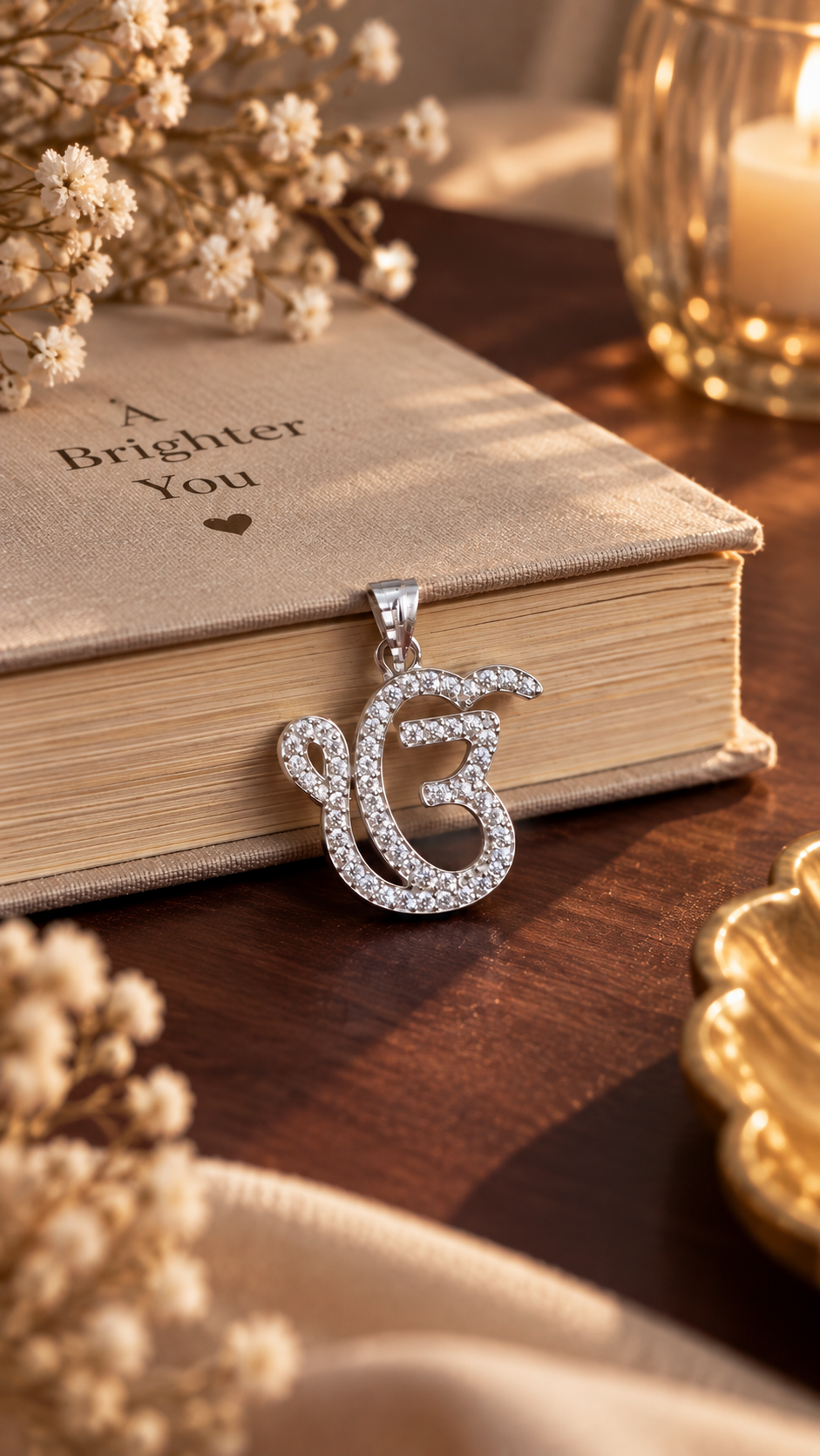 Swarovski Studded Ik Onkar Pendant in 92.5 Sterling Silver